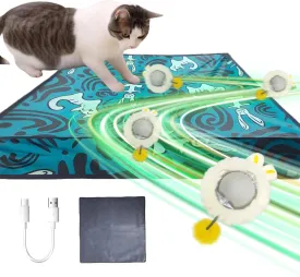 2 in 1 Interactive Cat Toys for Indoor, Toy Fast Rolling Ball in Play Mat,Kitten Automatic Toy Motion Activate,Rechargeable Kitten Toys Ball(Blue)