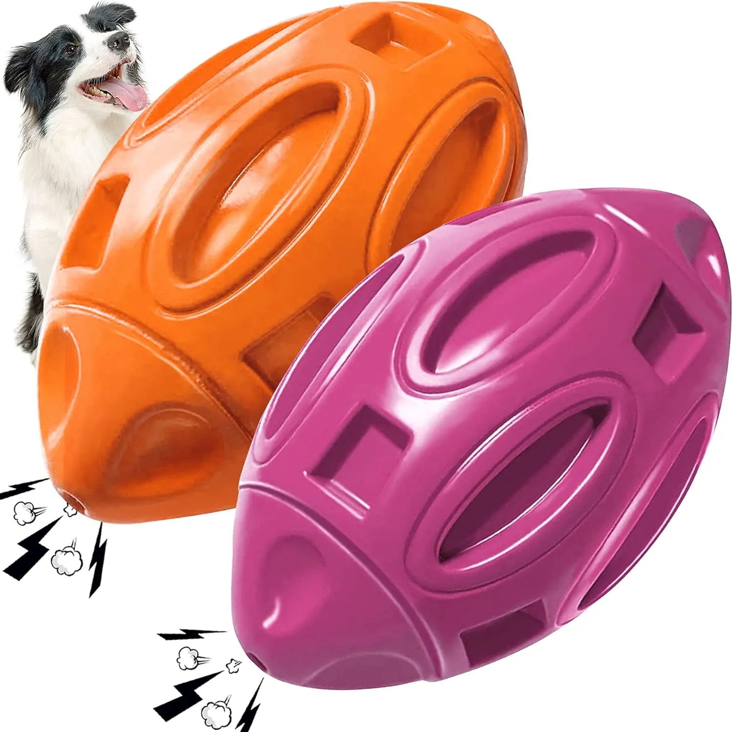 2 Pack Squeaky Dog Toys for Aggressive Chewers Large Medium Small Puppy Interactive Dog Chew Toy Durable Rubber Indestructible Tough Ball