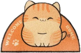 23.6x15in Pet Cats Litter Mat, Water Proof PVC Cute Feeding Mats, Non-Slip Pets Meal Eating Bowl Pad, Easy Clean Washable Pet Accessories (Fat Orange cat)
