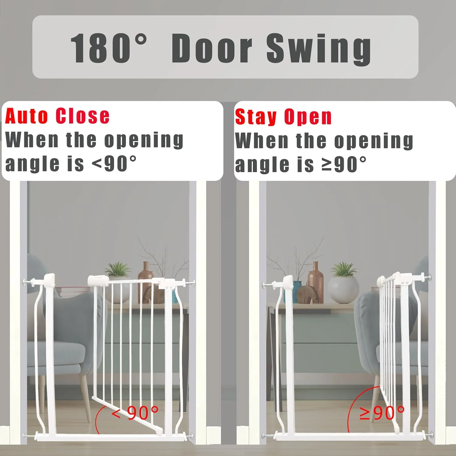 24-29 Inch Narrow Baby Gate, Pressure Mounted No Drilling Dog Gate for Stairs & Doorways, White Metal Safety Gate Indoor for Kids and Pets