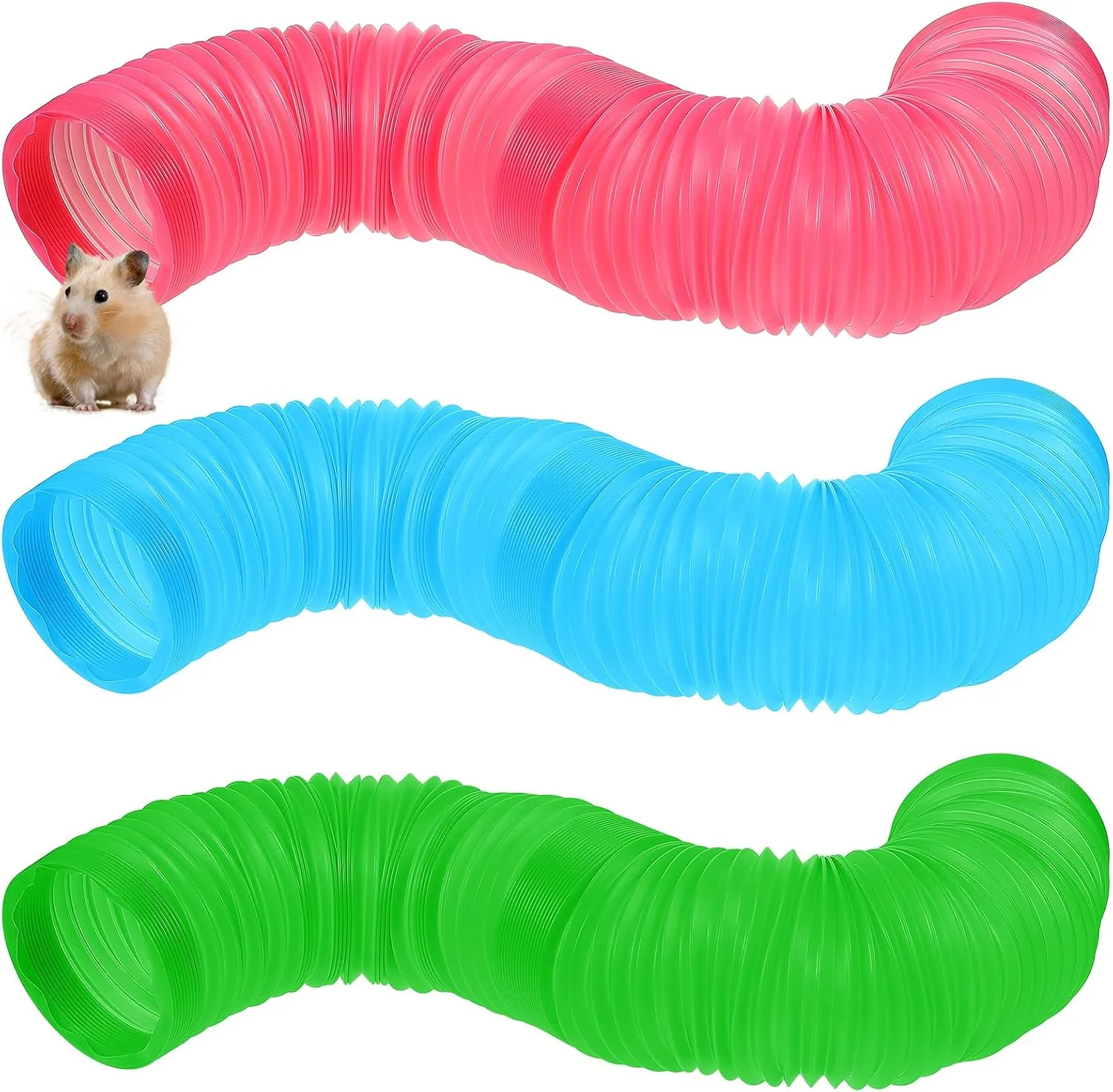3 Packs Pet Fun Tunnel, Small Animal Tunnel, Collapsible Plastic Hamster Tunnel, Tube Pet Hideaway, Pet Mouse Training Hideout Tunnels for Guinea Pigs, Chinchillas, Rats, Ferrets, Dwarf Rabbits