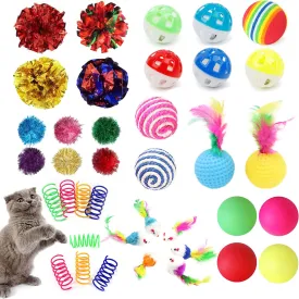 38pcs Multi-Sensory Cat Toys - Spiral Spring & Crinkle Balls Kit with Feather Mice, Bells   Sisal/Ping-Pong Balls - Interactive Play Bundle for Indoor Cats/Kittens (Small-Medium)