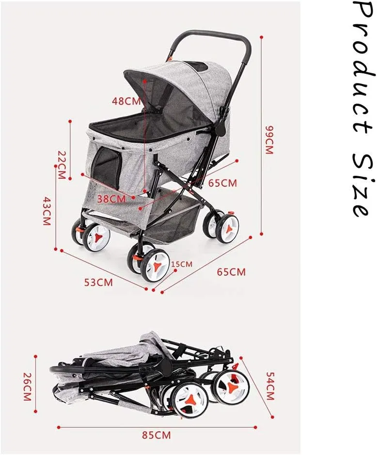 4 Wheel Dog Strollers for Medium Small Dogs Cat/Dog Stroller Easy One-Hand Fold Reversible Push Handle Pet Stroller Puppy & Kitten Carrier Extended Cockpit (Grey) (Red)