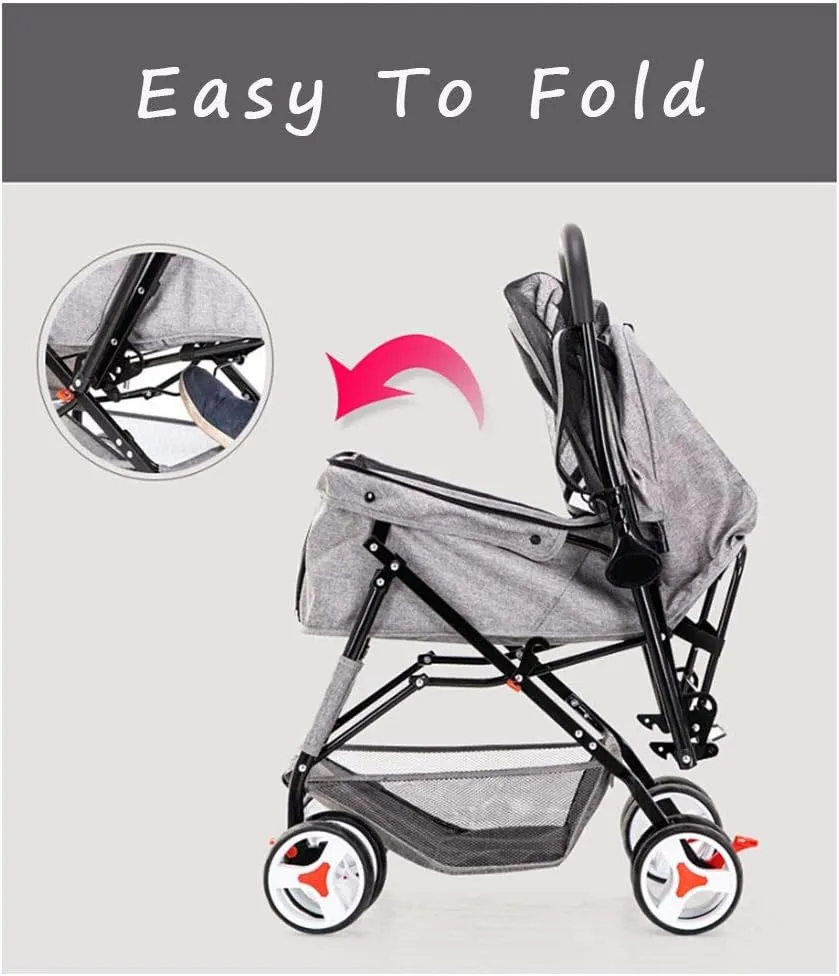 4 Wheel Dog Strollers for Medium Small Dogs Cat/Dog Stroller Easy One-Hand Fold Reversible Push Handle Pet Stroller Puppy & Kitten Carrier Extended Cockpit (Grey) (Red)