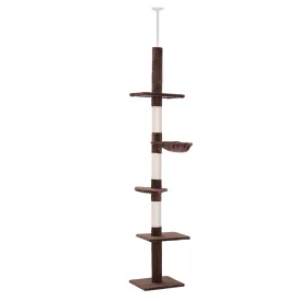 5-Tier Floor to Ceiling Cat Tree Tall Kitty Tower Climbing Activity Center Scratching Post Adjustable Height 230-260cm Brown
