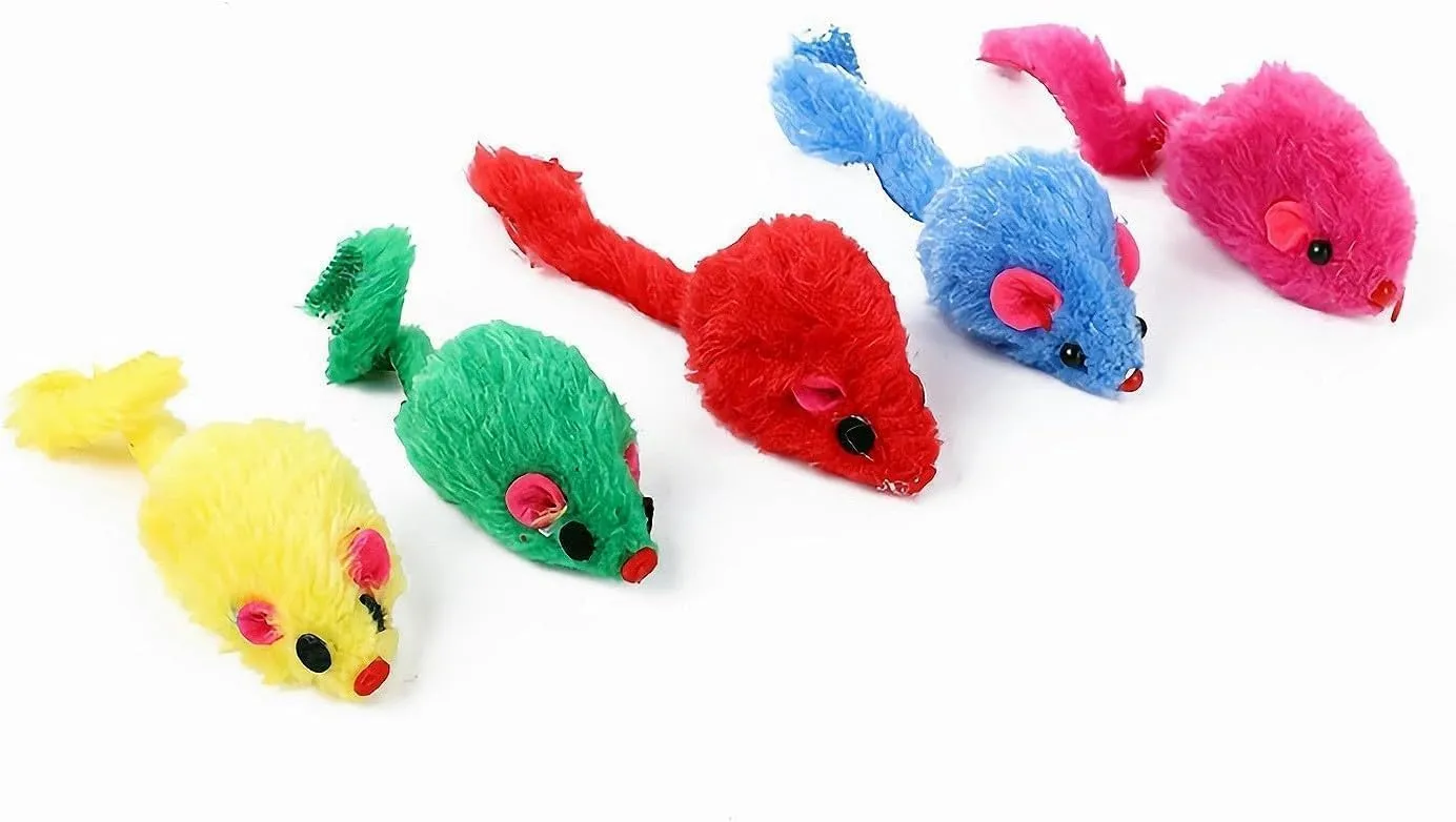5Pcs Interactive Flocking Plush Mice Toys for Cats - Soft Kitten Catch & Training Play Toys,Flexible Indoor Exercise,Small Plush Biting Toys for Cat Tents,Beds & Houses-Perfect for Indoor CatsRandom