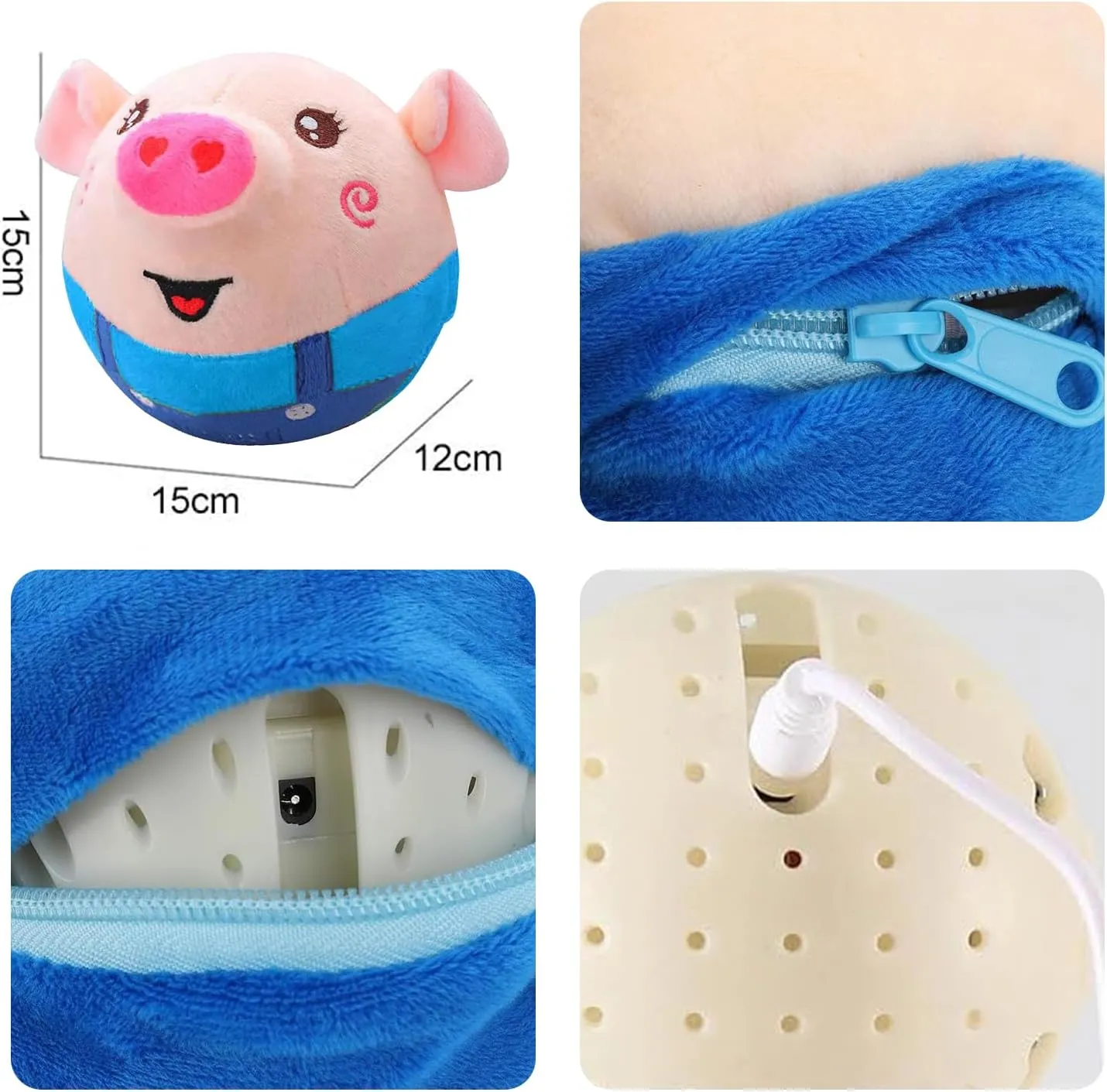Active Moving Pet Plush Toy, Interactive Dog Toy Pet Bouncing Balls, USB Rechargeable Interactive Washable Cartoon Pig Plush Sound Electronic Dog Toy, Small Plush Sound Toys for Dogs (D)