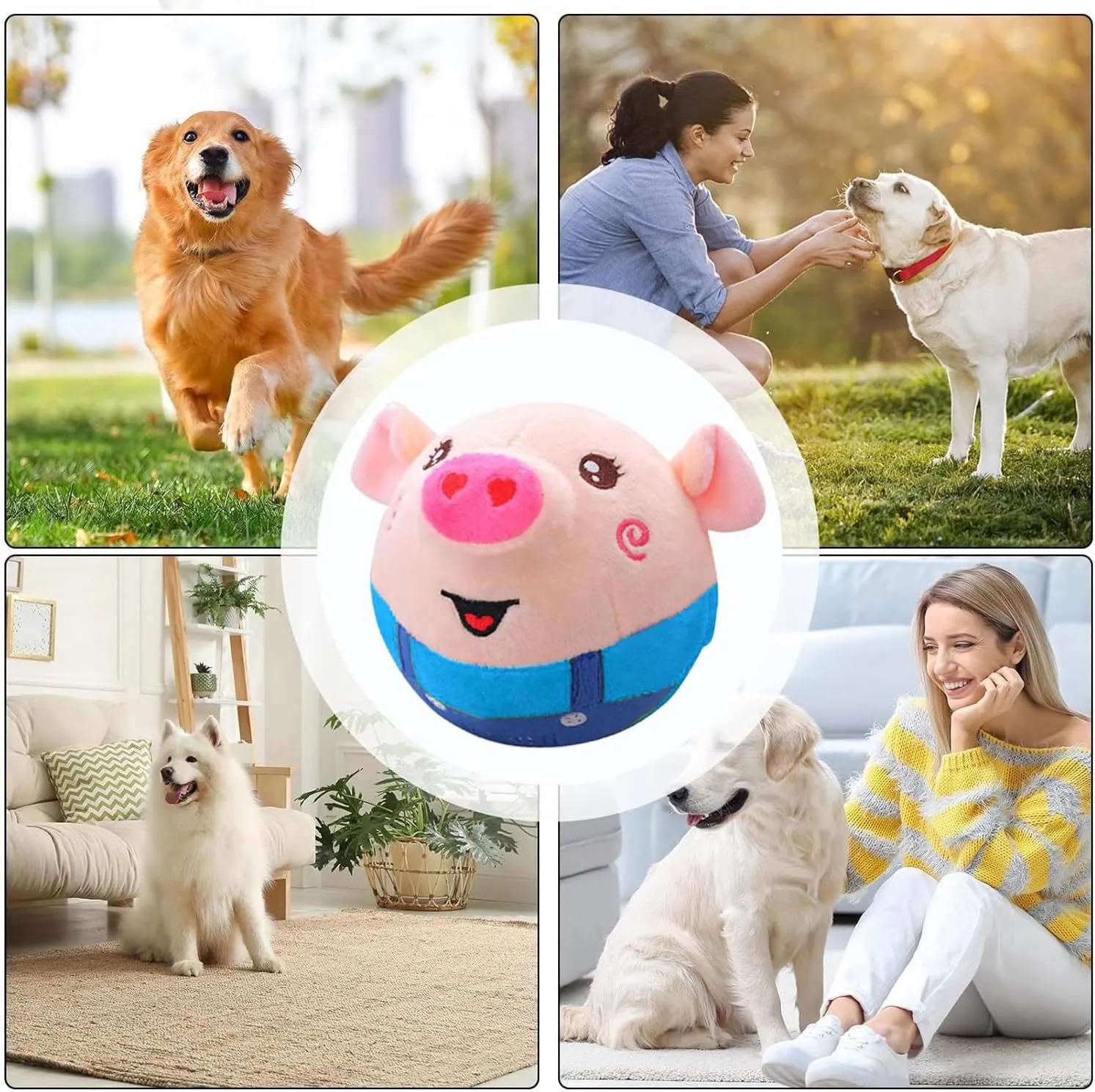 Active Moving Pet Plush Toy, Interactive Dog Toy Pet Bouncing Balls, USB Rechargeable Interactive Washable Cartoon Pig Plush Sound Electronic Dog Toy, Small Plush Sound Toys for Dogs (D)