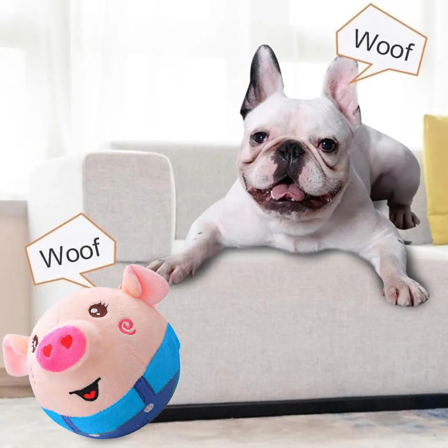 Active Moving Pet Plush Toy, Interactive Dog Toy Pet Bouncing Balls, USB Rechargeable Interactive Washable Cartoon Pig Plush Sound Electronic Dog Toy, Small Plush Sound Toys for Dogs (D)