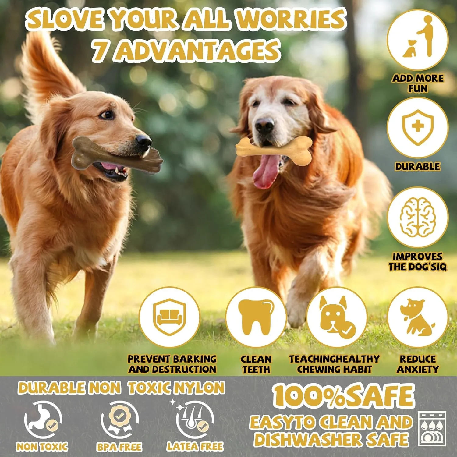 Aggressive Chew Toys, Nylon Bones, Indestructible Toys for Medium Large Dogs, Durable Tough Puppy Teething, Beef & Chicken Flavor (2pcs)
