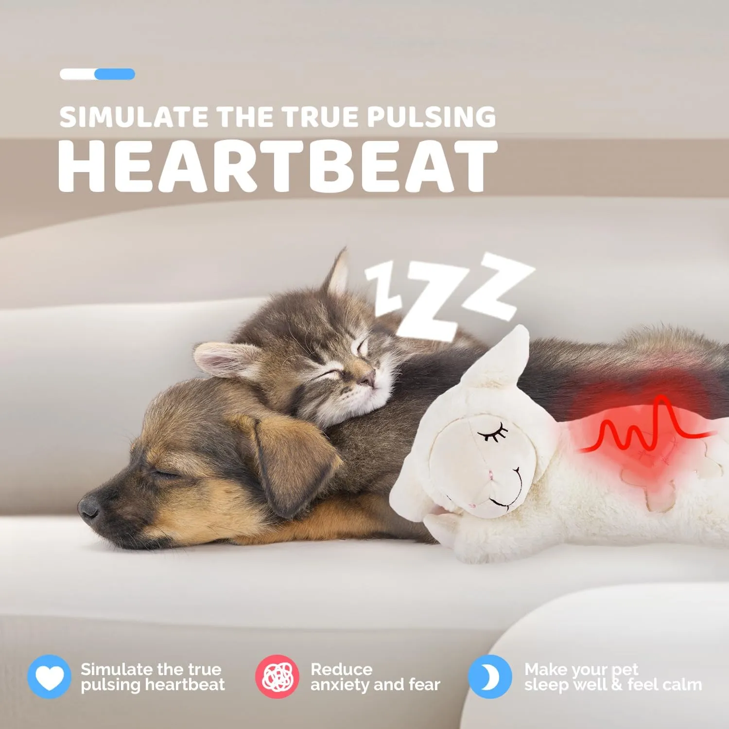 ALL FOR PAWS Heartbeat Dog Toy for Puppy - Dog Anxiety Relief & Behavioral Training | Puppy Heartbeat Stuffed Animal Plush Toy | Perfect for Dog Sleep Aid