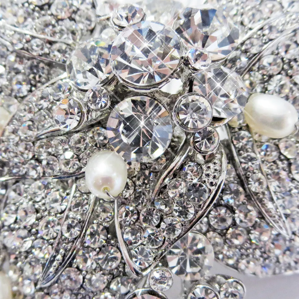 Antique Rhodium Silver Rhinestone & Freshwater Pearl Comb