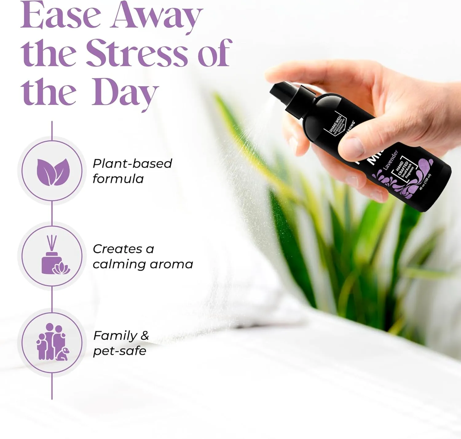 Aromasong Lavender Pillow Spray - All Natural Calming Linen & Bedtime Mist for Deep Sleep - Aromatherapy Botanical Essential Oils for Sleeping - for Relaxing Stress Fragrance Scent