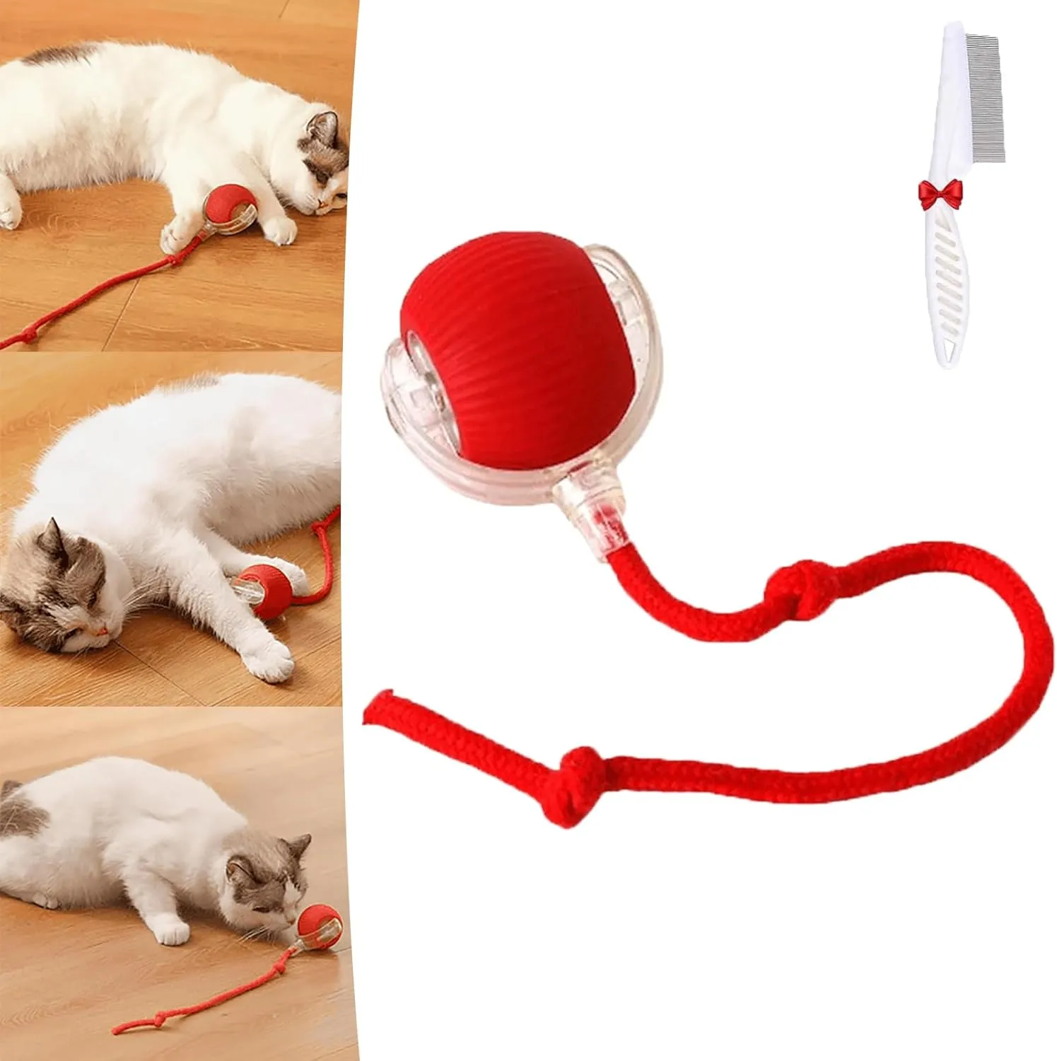 Ascoly Pet Ball, Ascoly Cat Toy, Smart Interactive Electric 360 Automatic Rolling Ball with Teasing Tail, Rechargeable Obstacle Avoidance and Motion Activated for Bored Cats & Dogs (A-Red)