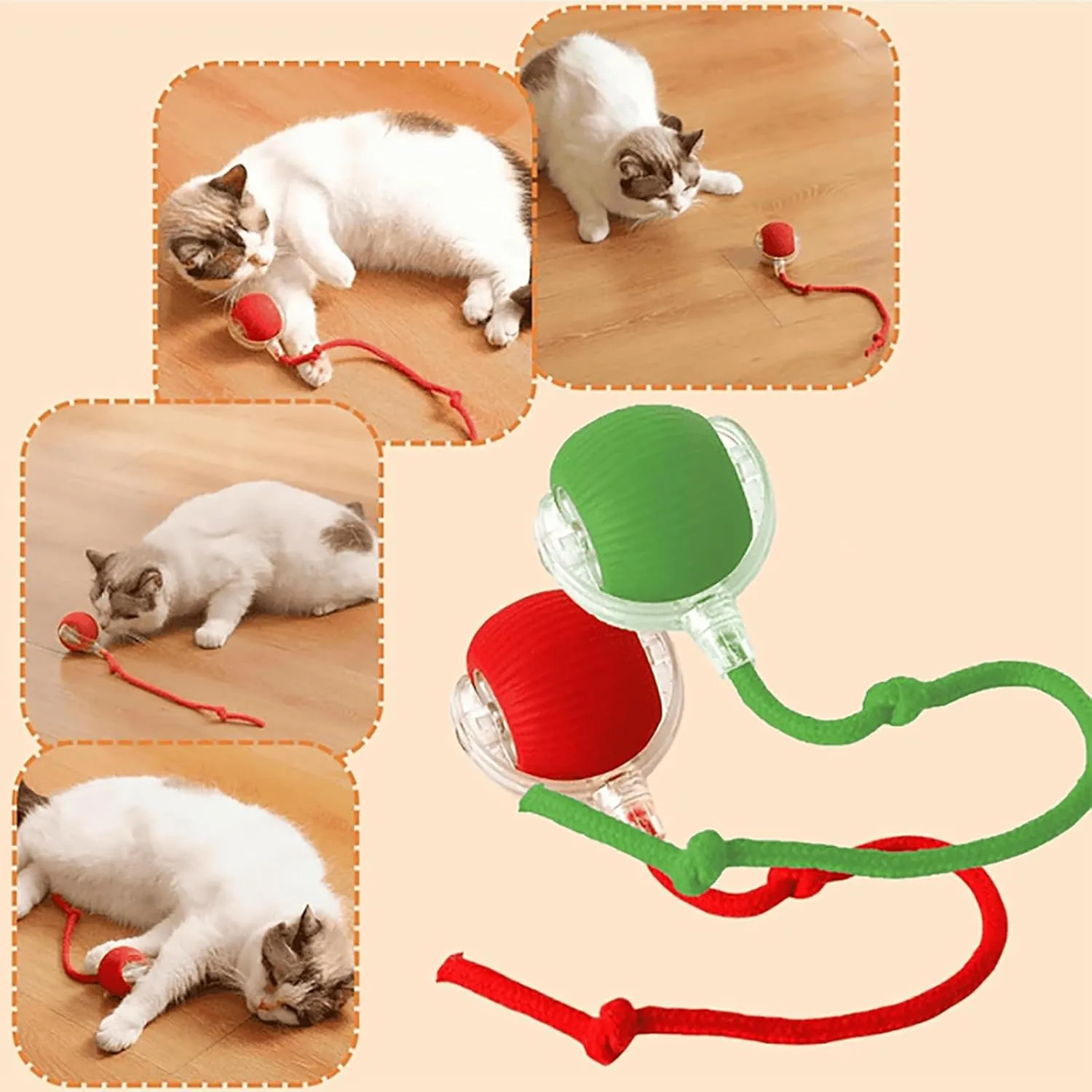 Ascoly Pet Ball, Ascoly Cat Toy, Smart Interactive Electric 360 Automatic Rolling Ball with Teasing Tail, Rechargeable Obstacle Avoidance and Motion Activated for Bored Cats & Dogs (A-Red)