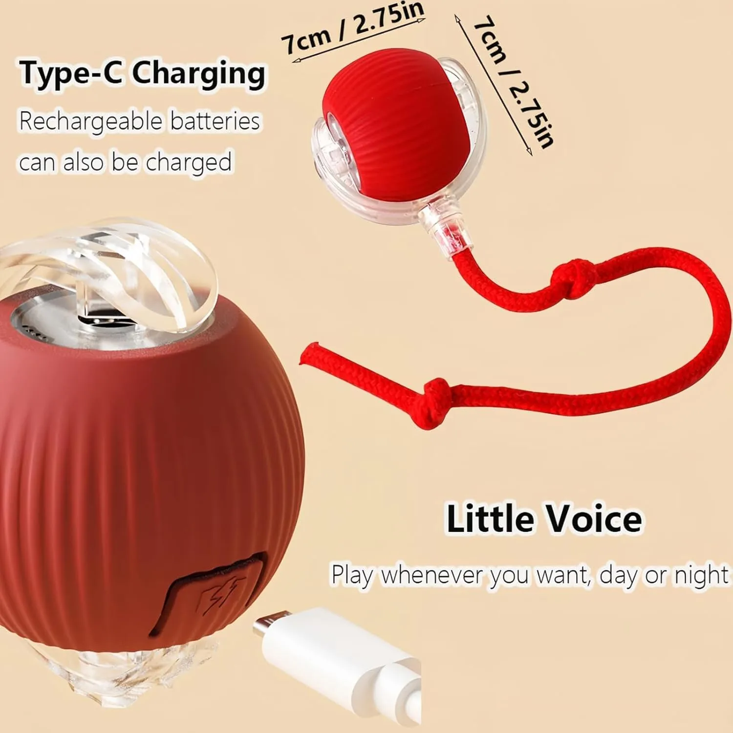 Ascoly Pet Ball, Ascoly Cat Toy, Smart Interactive Electric 360 Automatic Rolling Ball with Teasing Tail, Rechargeable Obstacle Avoidance and Motion Activated for Bored Cats & Dogs (A-Red)