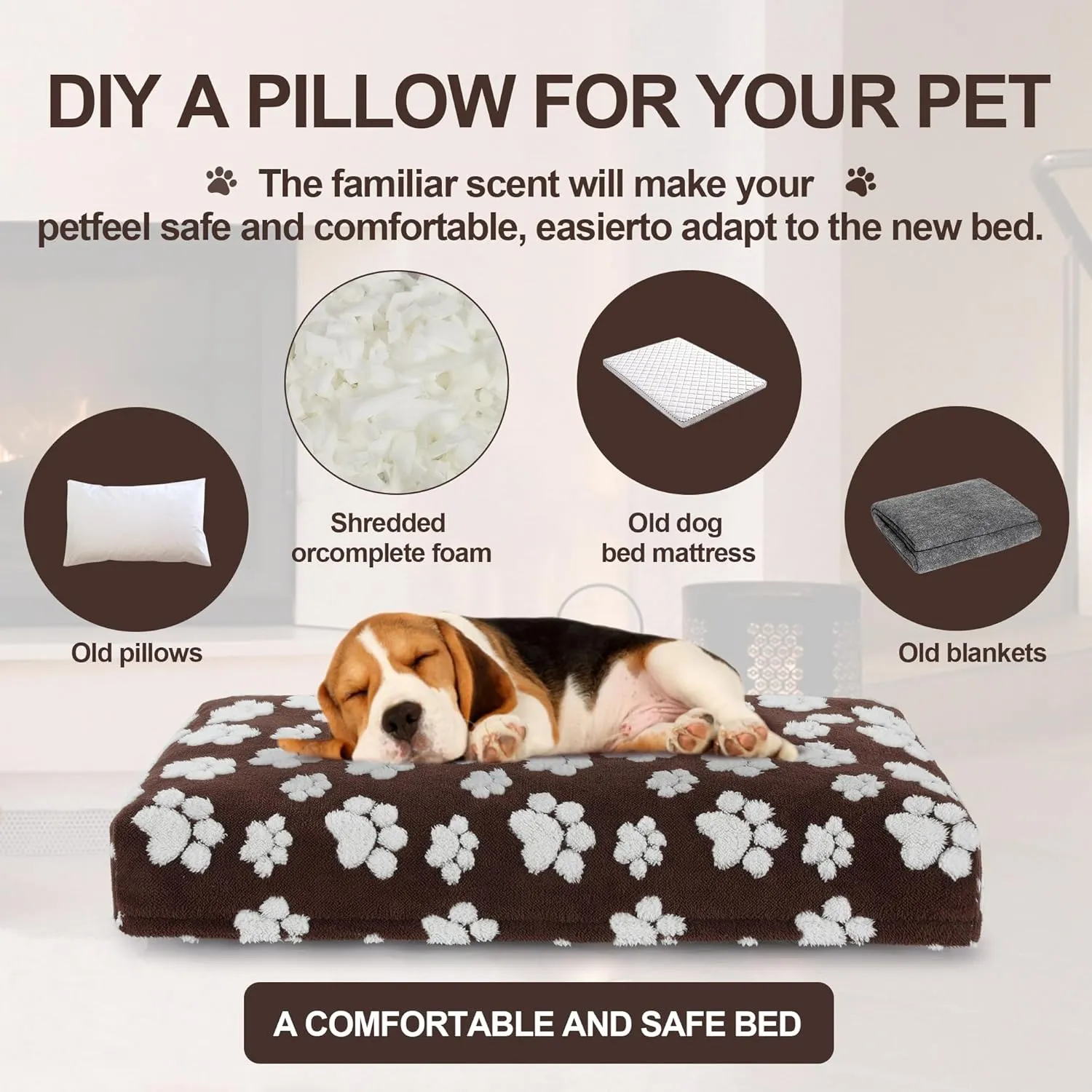 BALAPET Dog Bed Covers,Waterproof Dog Bed Cover Pet Bed Cover with Lovely Dog Paw Print and Double-Sided Usable Design,Replacement Machine Washable Pet Hair Easy to Remove,Cover Only(Brown,40*30*4in)