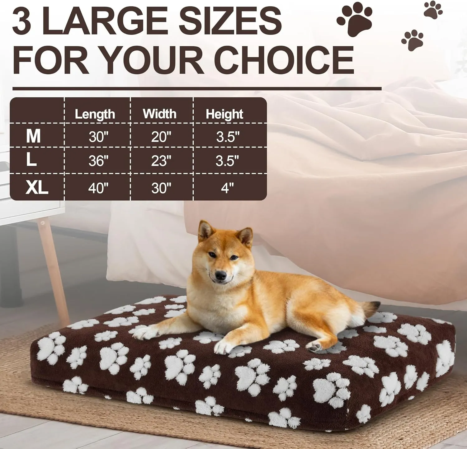 BALAPET Dog Bed Covers,Waterproof Dog Bed Cover Pet Bed Cover with Lovely Dog Paw Print and Double-Sided Usable Design,Replacement Machine Washable Pet Hair Easy to Remove,Cover Only(Brown,40*30*4in)