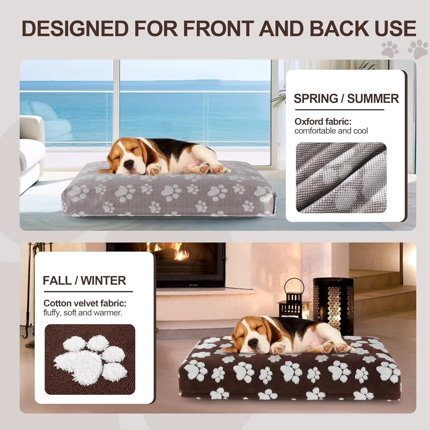 BALAPET Dog Bed Covers,Waterproof Dog Bed Cover Pet Bed Cover with Lovely Dog Paw Print and Double-Sided Usable Design,Replacement Machine Washable Pet Hair Easy to Remove,Cover Only(Brown,40*30*4in)