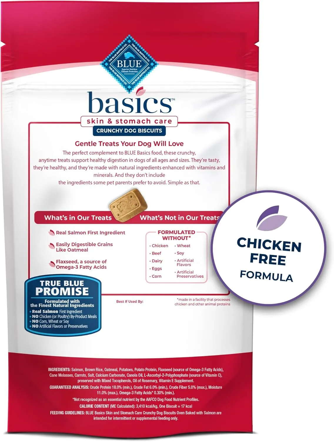 Blue Buffalo Basics Crunchy Dog Biscuits for Skin & Stomach Care, Limited Ingredient Diet Dog Treats, Salmon & Potato Recipe, 6-oz. Bag