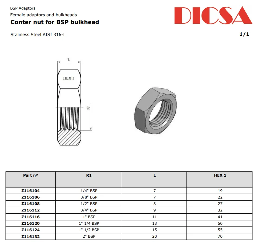 Bulk Head Lock Nut BSP, BH-LN