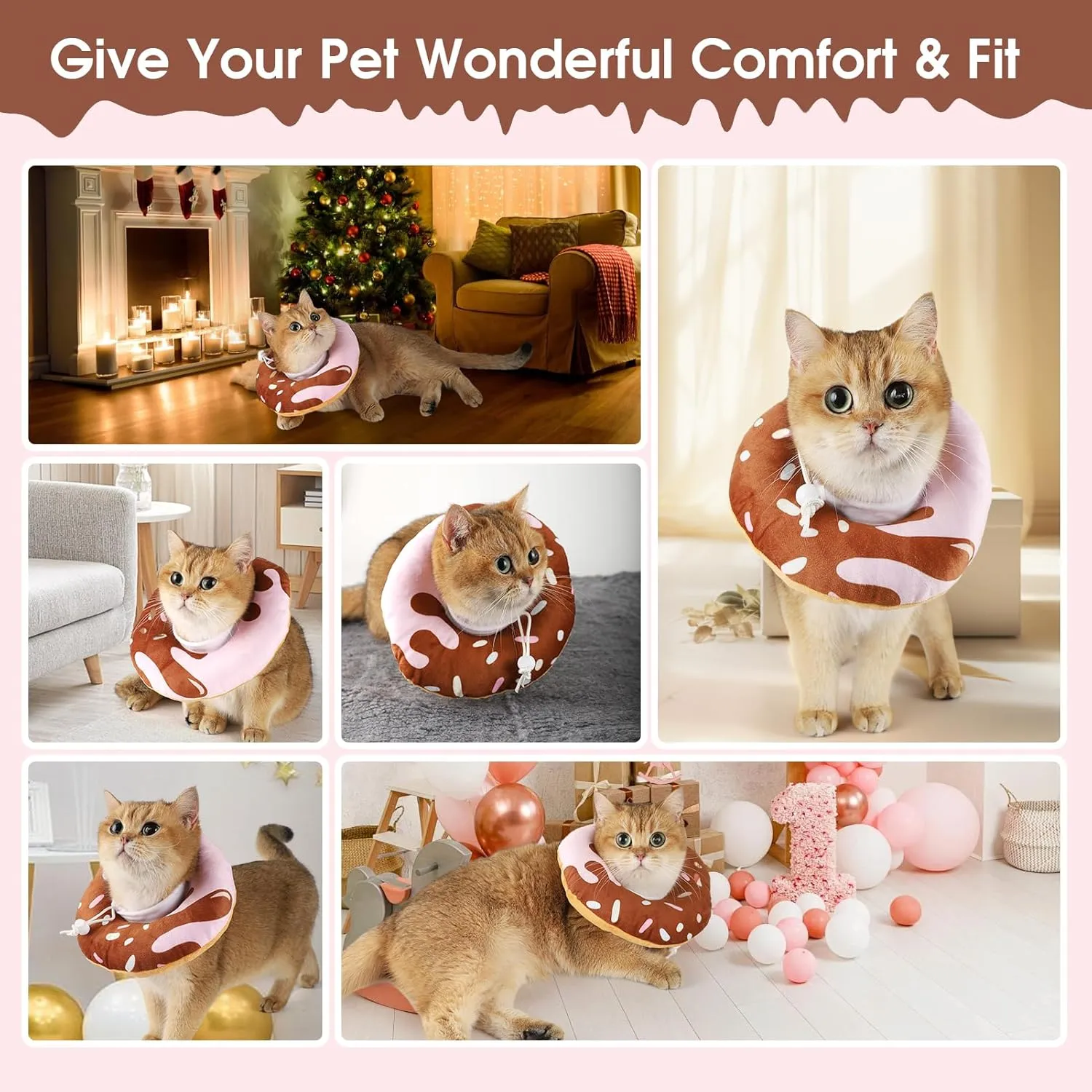 Cat Cone Collar Soft, Plush Pillow Cute Donut Cat Cones Lightweight Adjustable Neck Cone for Cats Kittens After Surgery (Multicolor, Small)