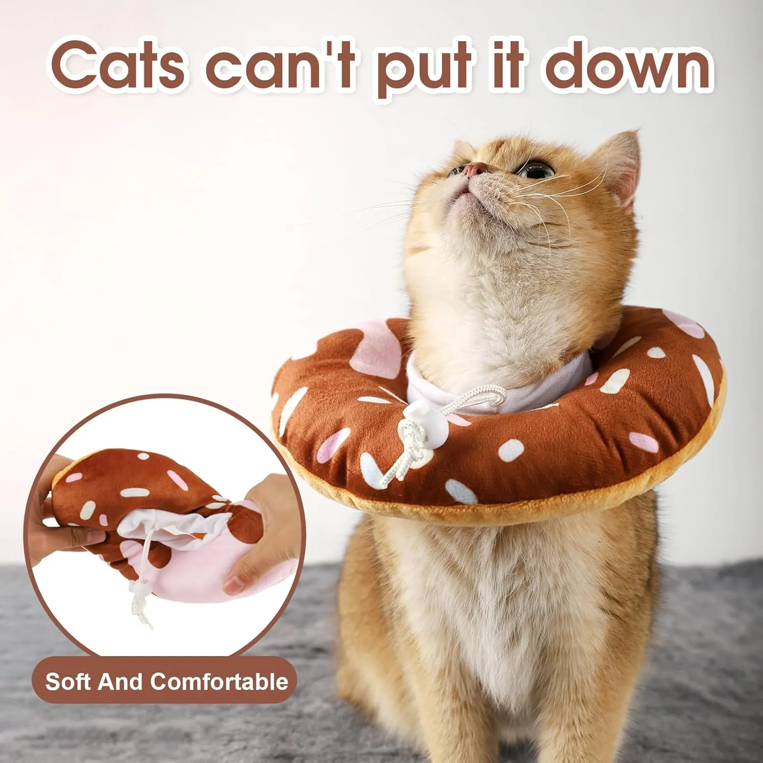 Cat Cone Collar Soft, Plush Pillow Cute Donut Cat Cones Lightweight Adjustable Neck Cone for Cats Kittens After Surgery (Multicolor, Small)