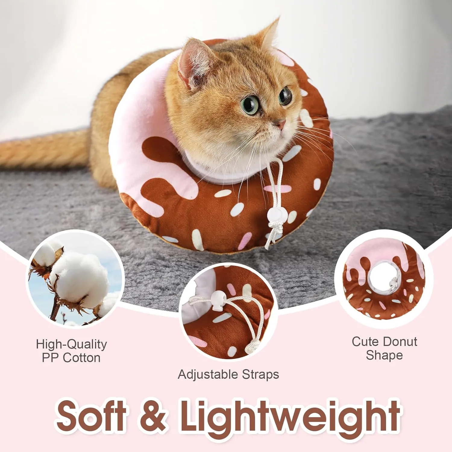 Cat Cone Collar Soft, Plush Pillow Cute Donut Cat Cones Lightweight Adjustable Neck Cone for Cats Kittens After Surgery (Multicolor, Small)