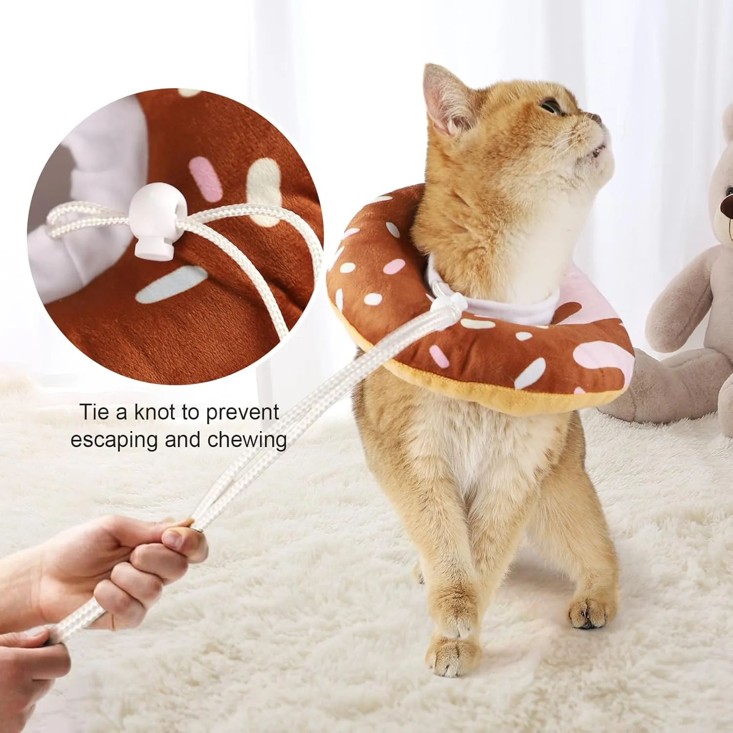 Cat Cone Collar Soft, Plush Pillow Cute Donut Cat Cones Lightweight Adjustable Neck Cone for Cats Kittens After Surgery (Multicolor, Small)