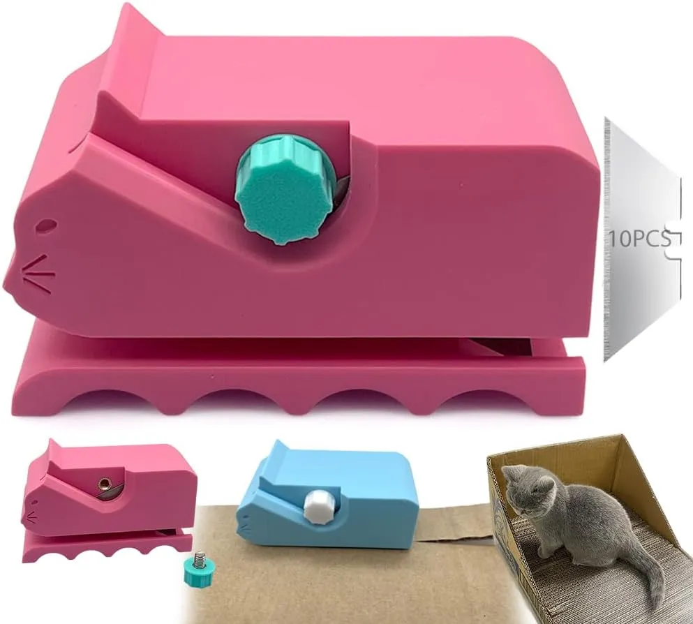 Cat Scratcher Cardboard Strip Cutter, 3D Printed Handheld Cardboard Cutter, DIY Cat Scratchers Tool, Gift for Cat Lovers (Pink)
