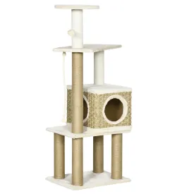 Cat Tree Climbing Kitten Cat Tower Activity Center for Indoor Cats with Jute Scratching Post Condo Kitten Stand Hanging Ball Toy Beige