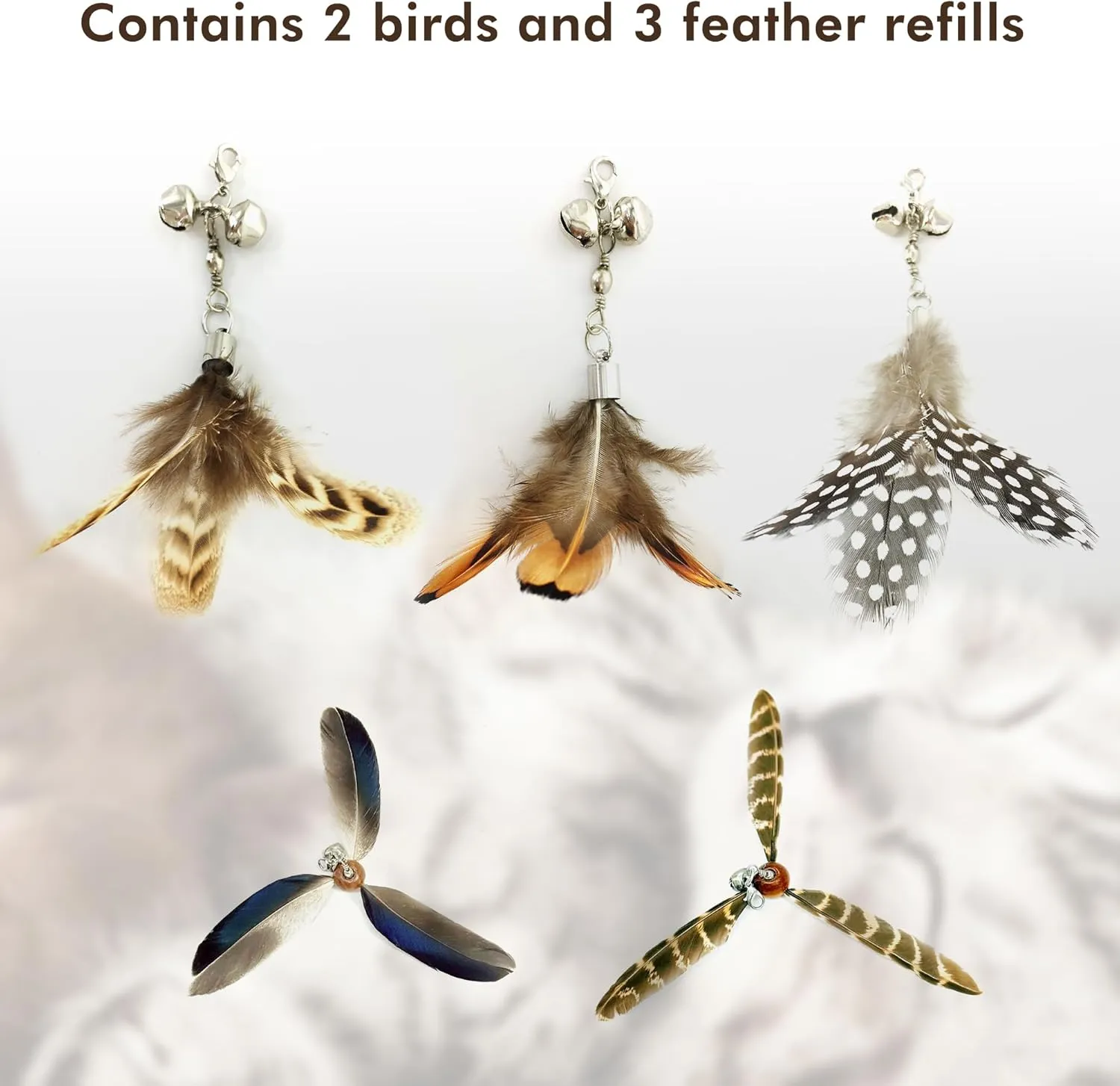 Cat Wand Toy for Indoor Cats, 32'' Flexible Steel Wire 5PCS Feather Cat Toys with Sturdy Wood Handle Replaceable Rotating Feather Cat String Kitten Toy (32'' Steel Wire   5PCS Feather)
