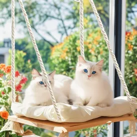 Cat Window Perch Soft Pillow Premium Hardwood Seat Cat Hammock for Cats Inside with Strong Suction Cups Hanging Shelf Cozy Window Bed
