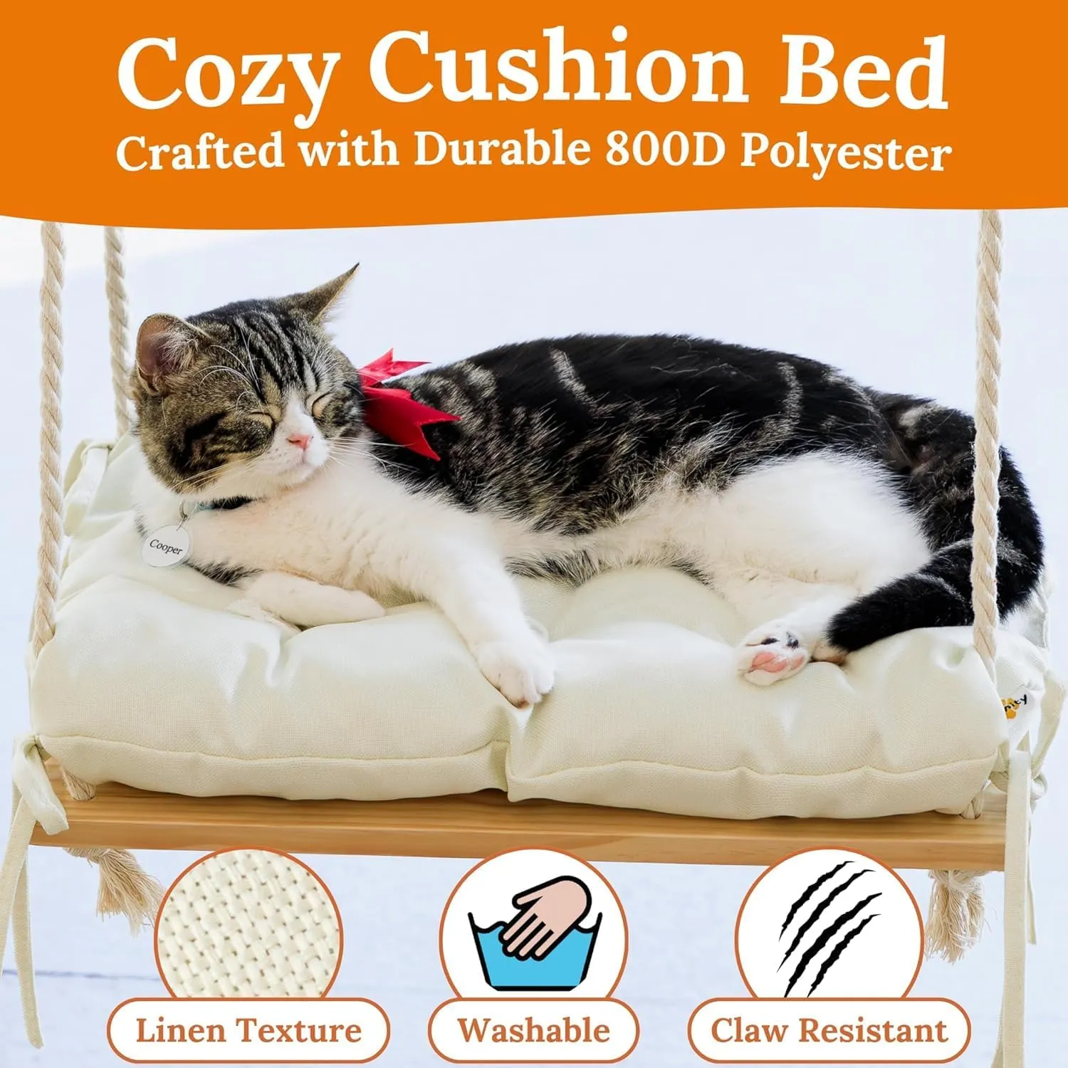 Cat Window Perch Soft Pillow Premium Hardwood Seat Cat Hammock for Cats Inside with Strong Suction Cups Hanging Shelf Cozy Window Bed