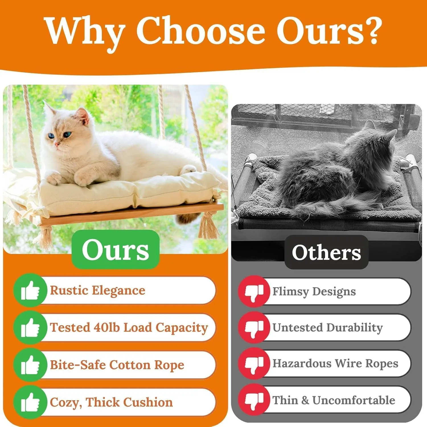 Cat Window Perch Soft Pillow Premium Hardwood Seat Cat Hammock for Cats Inside with Strong Suction Cups Hanging Shelf Cozy Window Bed