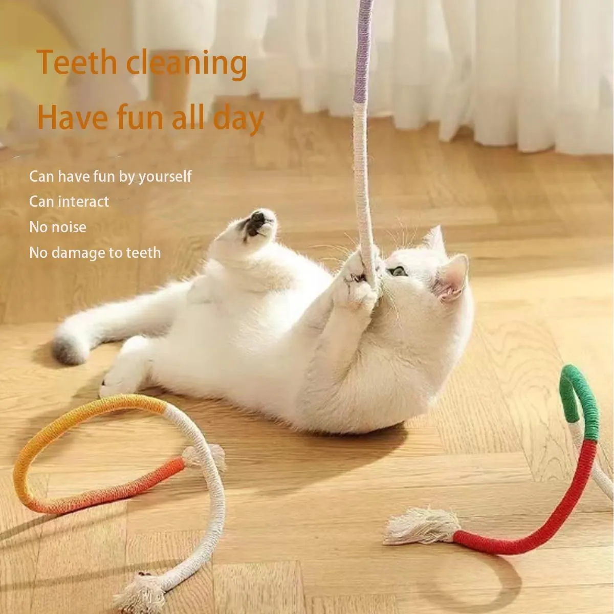 Catnip-Infused Organic Cotton Chew Rope Toys for Cats, Safe Cat Chew Ropes with Catnip for Teeth Cleaning, Interactive Cat Nip Kitty Toys (B-1PCS)