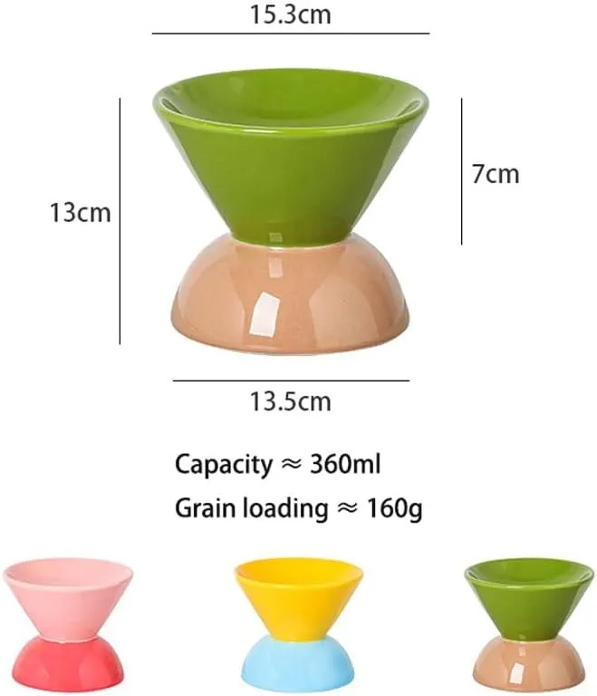 Ceramic Dog and Cat Bowl, Elevated Ceramic Dog-Food Bowl and Water Bowl Set, No Spill Non Skid Dog Bowl Mat Pet Bowls, Dry/Wet Food(Green Brown)