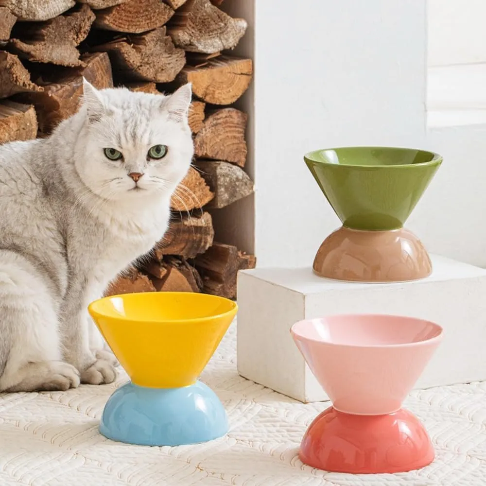 Ceramic Dog and Cat Bowl, Elevated Ceramic Dog-Food Bowl and Water Bowl Set, No Spill Non Skid Dog Bowl Mat Pet Bowls, Dry/Wet Food(Green Brown)