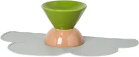 Ceramic Dog and Cat Bowl, Elevated Ceramic Dog-Food Bowl and Water Bowl Set, No Spill Non Skid Dog Bowl Mat Pet Bowls, Dry/Wet Food(Green Brown)