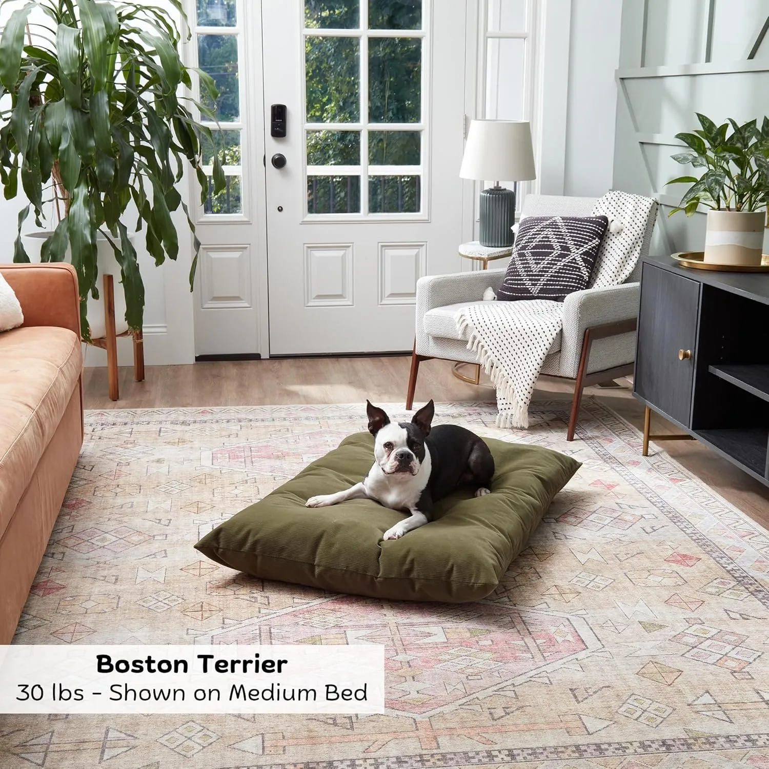 Charlie Corduroy Reversible Pillow Dog Bed with Removable Cover, Juniper Green, Medium (42" x 30")