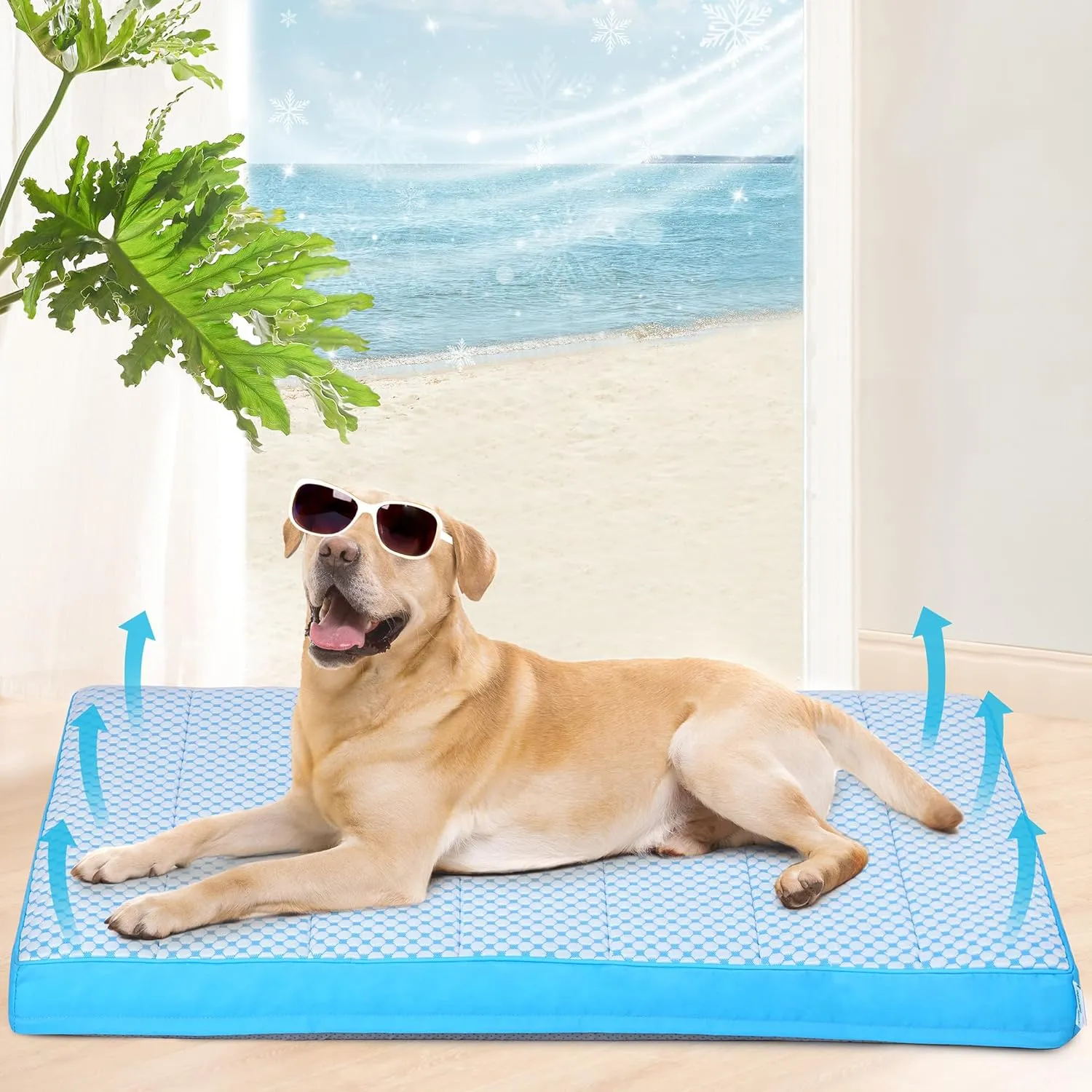 Chicute Cooling Dog Bed for X Large Dogs - Orthopedic Pet Beds with Memory Foam, QMAX>0.5, Waterproof Removable Washable Cover for Hot Weather, Blue, 41" L x 27" W x 3" H