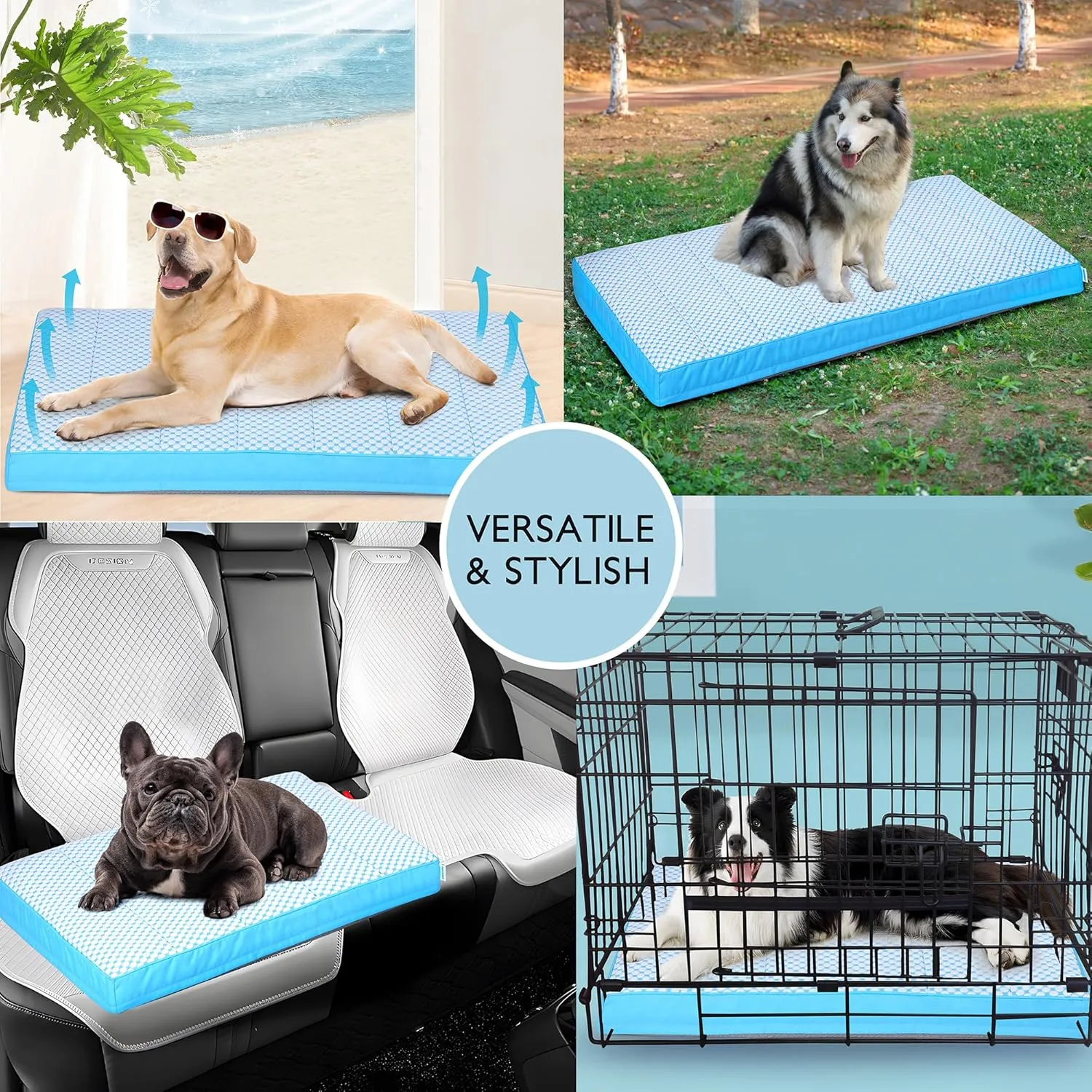 Chicute Cooling Dog Bed for X Large Dogs - Orthopedic Pet Beds with Memory Foam, QMAX>0.5, Waterproof Removable Washable Cover for Hot Weather, Blue, 41" L x 27" W x 3" H