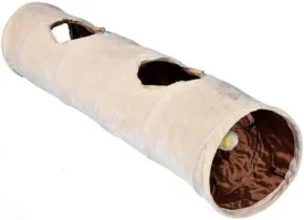Collapsible Cat Tunnel,Durable Suede Pet Toys Play Tunnel with Ball and Hole,for Cats,Rabbits,Kittens,Puppy and Small Pets (Beige 47x10inch)