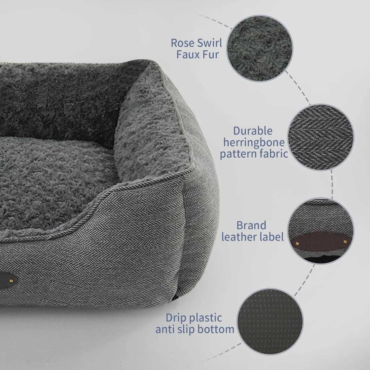 Dog Bed for Small Dogs Breeds, Rectangular Soft Kennel Bed,Washable Deluxe Plush Dog Crate Beds, Comfy Durable Pet Sleeping Bed with Pillow & Non-Slip Bottom, Size (24"X21" Gray)