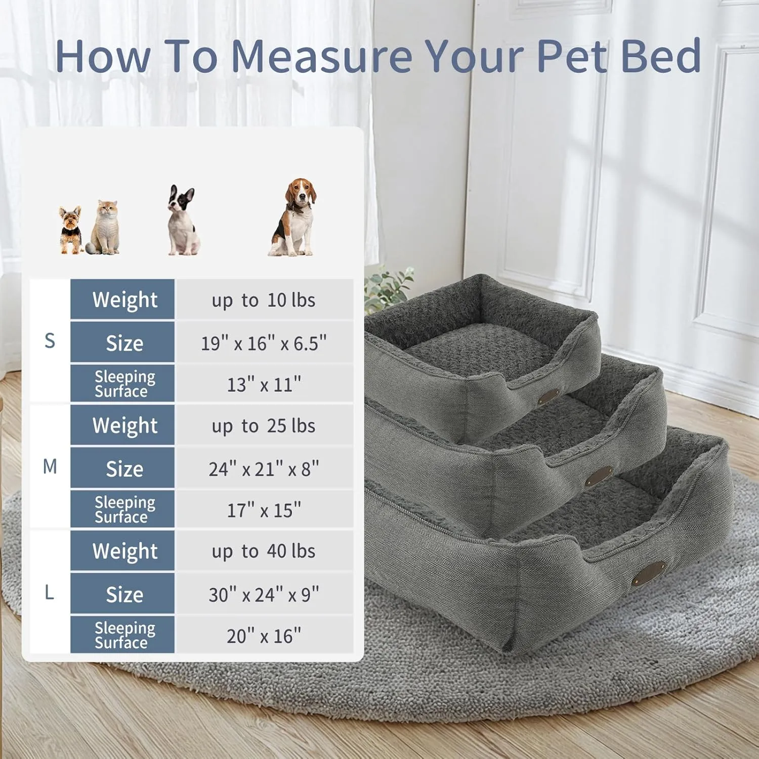 Dog Bed for Small Dogs Breeds, Rectangular Soft Kennel Bed,Washable Deluxe Plush Dog Crate Beds, Comfy Durable Pet Sleeping Bed with Pillow & Non-Slip Bottom, Size (24"X21" Gray)