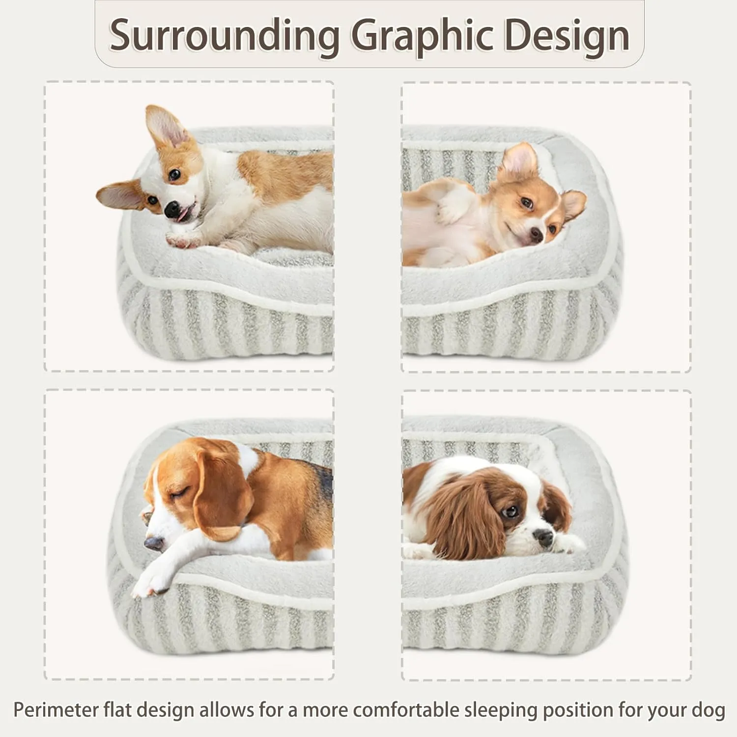 Dog Bed for Small Dogs Breeds,Cat Bed,Puppy Soft Kennel Bed with Pillow,Washable Deluxe Plush Dog Crate Beds,Comfy Durable Rectangular Pet Sleeping Bed & Non-Slip Bottom,Grey(24"X21")