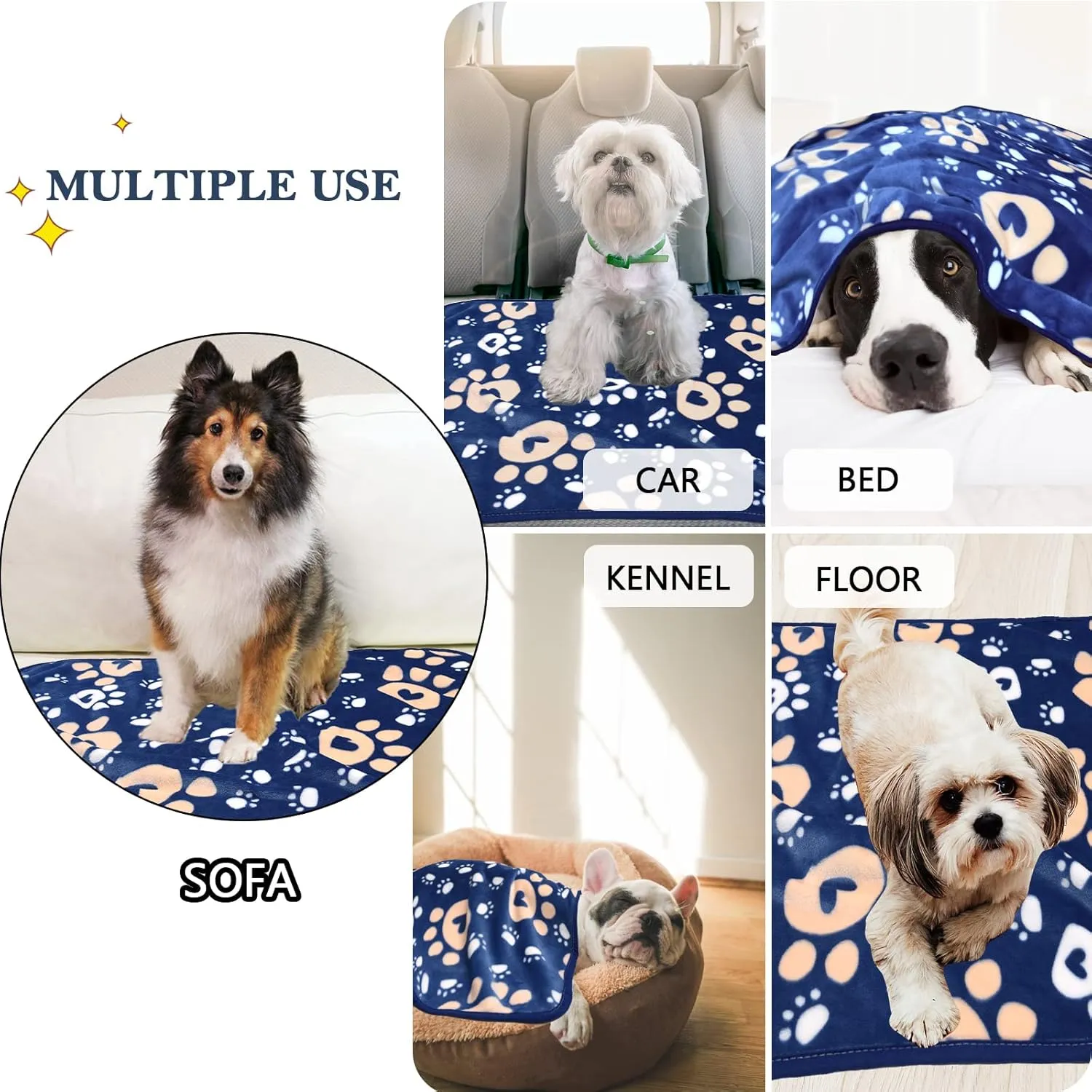 Dog Blanket, Soft Fleece Dog Blankets for Small Medium Dogs, Fluffy Flannel Pet Cat Puppy Blanket Mat Cover for Bed Couch, Cute Paw Print Throw Blanket for Dogs, Blue 40"X30"