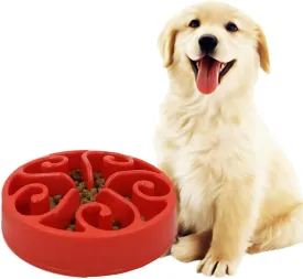 Dog Bowl Slow Pet Feeders Non Skid Bowl Dog Water Bowl Dry Food Bowl Slow Feeder Fun Bowl Slow Eating Bowl for Small Dog Large Dog Medium (Red, M)