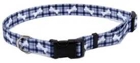 Dog Collar, Adjustable, Plaid/Bones, Nylon, 1 x 18-26-In.