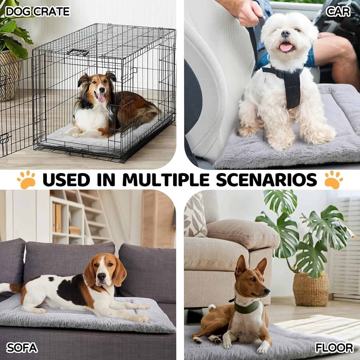 Dog Crate Pad Dog Bed Mat for XL Large Dogs Washable Pet Kennel Pad for 48 inch Cage Ultra Soft Flat Puppy Mattress Cat Cushion for Cozy Sleeping Anti-Slip (48" x 30", Grey)